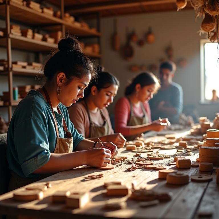 Equipo de artesanos de XochiWood en taller de Guadalajara